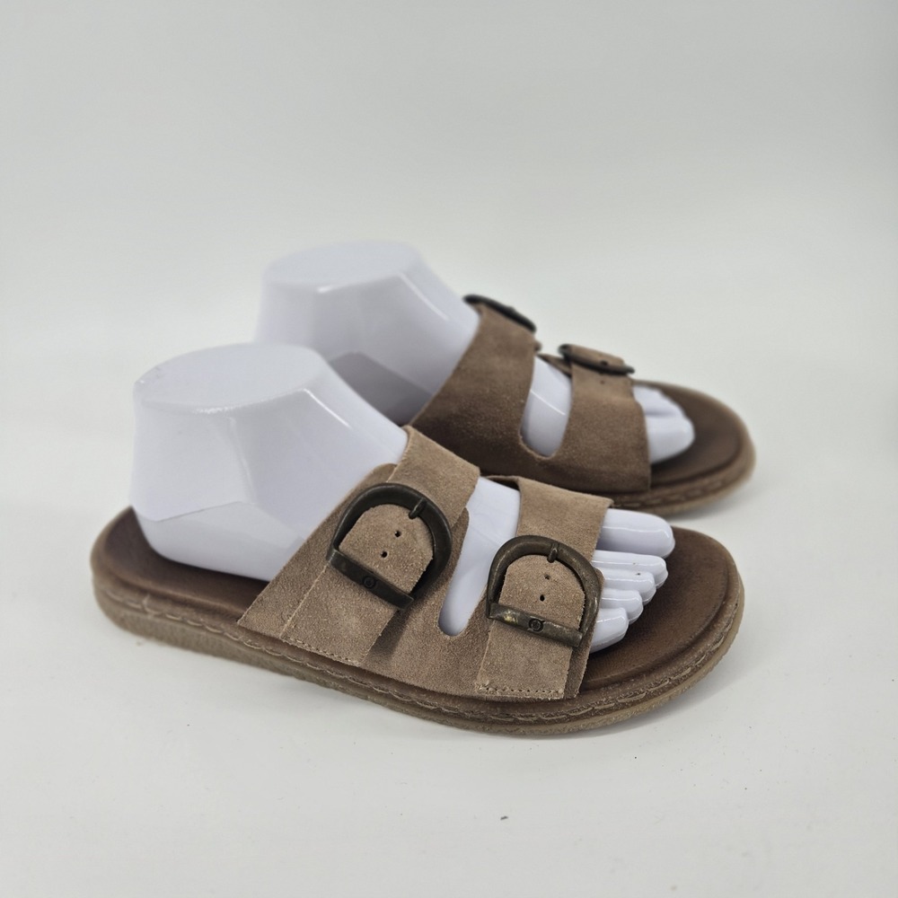 Born Calysta Two-Strap Slide Sandal Leather Brown Womens Size 8 US 39 EU